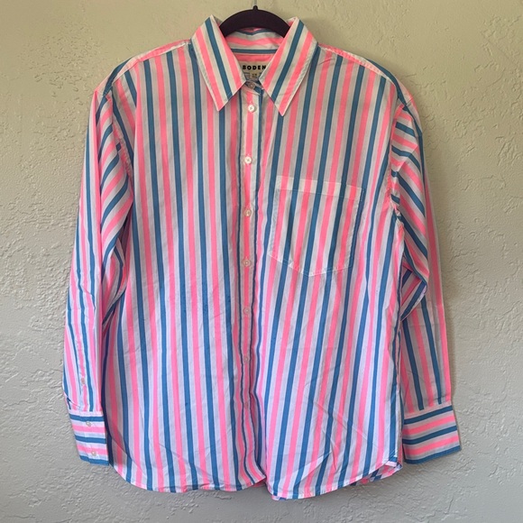 Boden Connie Relaxed Stripe Cotton Blend Button-Down Shirt 12 - Picture 2 of 8